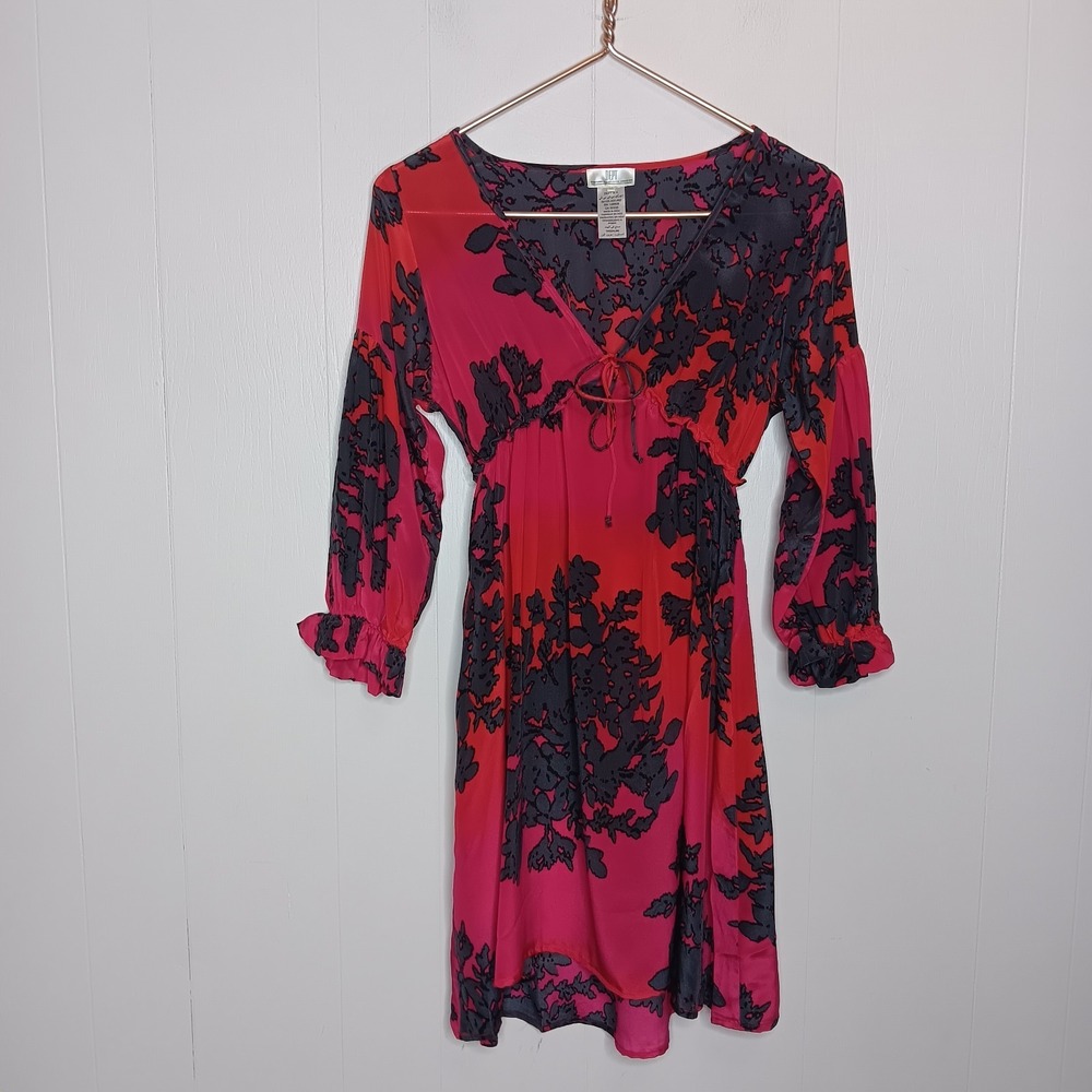Y2K DEPT Silk Babydoll Dress Size M Red Magenta Gay Floral Empre Waist Boho Fest
